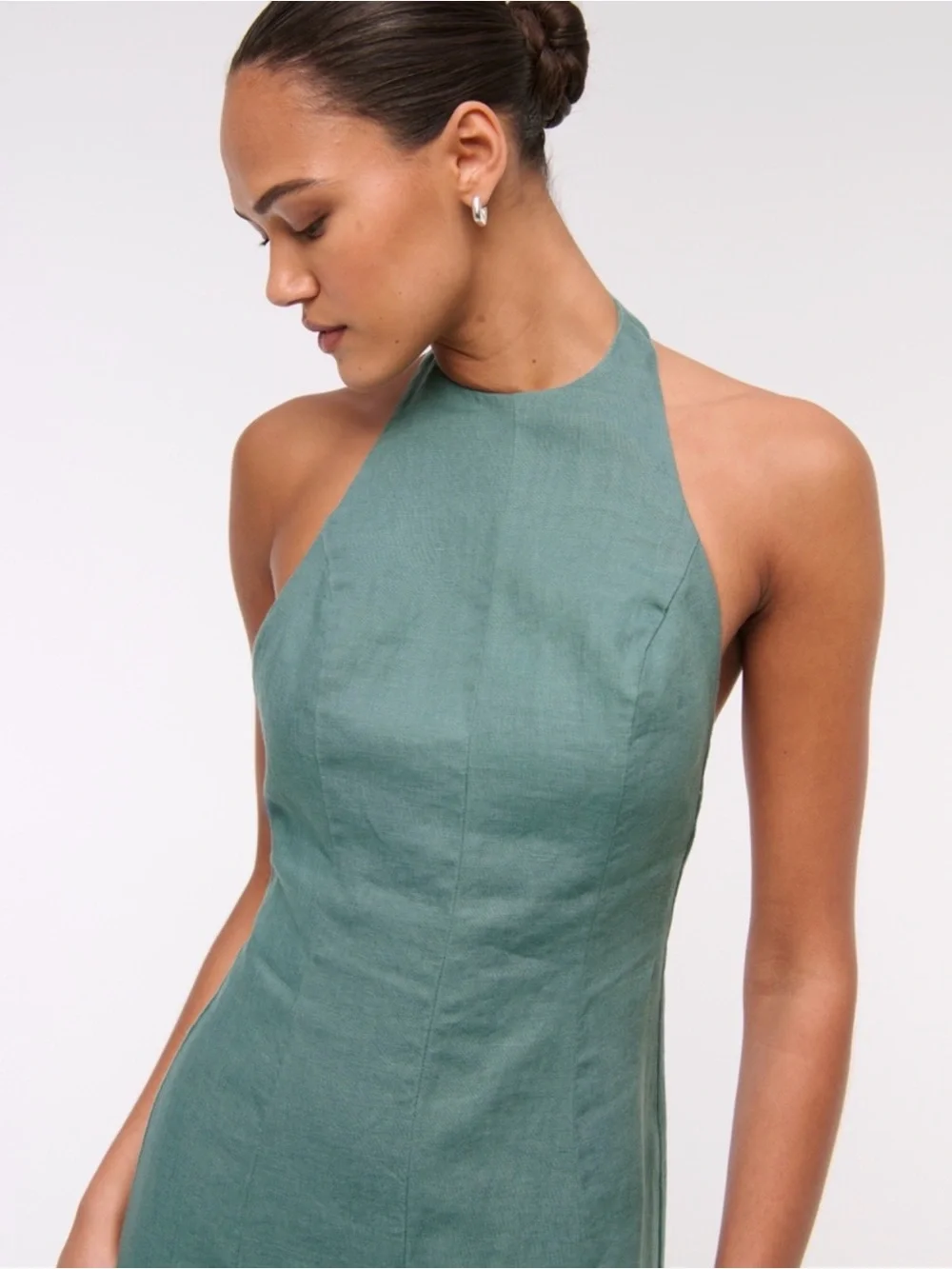 Premium Linen High-Neck Maxi Dress
